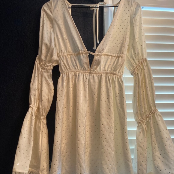 Ivory Tiered Sleeve Rhinestone Feather Mini Dress Bridal Shower/Wedding - Picture 5 of 5